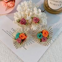 Sweet Flower Alloy Cloth Handmade Women's Drop Earrings sku image 3