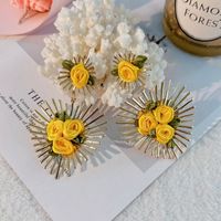 Sweet Flower Alloy Cloth Handmade Women's Drop Earrings sku image 1