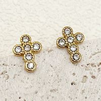 1 Pair Vintage Style Simple Style Cross Plating Inlay 304 Stainless Steel Zircon 14K Gold Plated Ear Studs main image 1