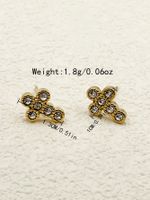 1 Pair Vintage Style Simple Style Cross Plating Inlay 304 Stainless Steel Zircon 14K Gold Plated Ear Studs main image 2