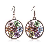 1 Pair Ethnic Style Round Flower Enamel Alloy Drop Earrings main image 2