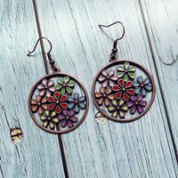 1 Pair Ethnic Style Round Flower Enamel Alloy Drop Earrings main image 3