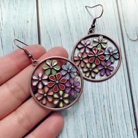 1 Pair Ethnic Style Round Flower Enamel Alloy Drop Earrings main image 6