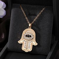 Casual Cool Style Devil's Eye Palm Heart Shape Alloy Hollow Out Inlay Rhinestones Women's Pendant Necklace sku image 4