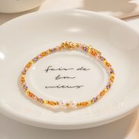 Wholesale Jewelry Modern Style Colorful Stainless Steel Freshwater Pearl Glass 18k Gold Plated Anklet main image 4