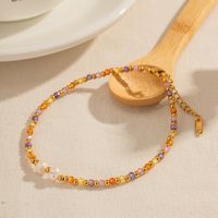 Wholesale Jewelry Modern Style Colorful Stainless Steel Freshwater Pearl Glass 18k Gold Plated Anklet main image 5