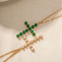 Modern Style Cross Stainless Steel Plating Inlay Pearl Stone 18k Gold Plated Pendant Necklace main image 2