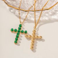 Modern Style Cross Stainless Steel Plating Inlay Pearl Stone 18k Gold Plated Pendant Necklace main image 4