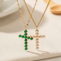 Modern Style Cross Stainless Steel Plating Inlay Pearl Stone 18k Gold Plated Pendant Necklace main image 5