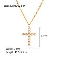 Modern Style Cross Stainless Steel Plating Inlay Pearl Stone 18k Gold Plated Pendant Necklace sku image 1