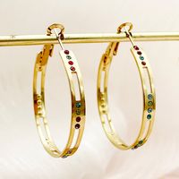 1 Pair Exaggerated Artistic Round Plating Hollow Out Inlay 304 Stainless Steel Rhinestones 14K Gold Plated Hoop Earrings main image 1