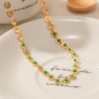 Elegant Round Stainless Steel Plating Inlay Gem 18k Gold Plated Bracelets Necklace main image 5