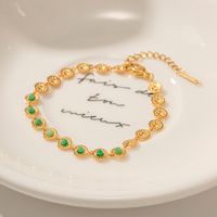 Elegant Round Stainless Steel Plating Inlay Gem 18k Gold Plated Bracelets Necklace main image 2