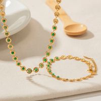 Elegant Round Stainless Steel Plating Inlay Gem 18k Gold Plated Bracelets Necklace main image 1