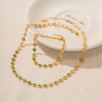 Elegant Round Stainless Steel Plating Inlay Gem 18k Gold Plated Bracelets Necklace main image 4
