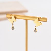 1 Pair Sweet Simple Style Butterfly Plating Inlay 304 Stainless Steel Rhinestones 14K Gold Plated Drop Earrings main image 4