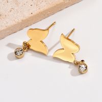 1 Pair Sweet Simple Style Butterfly Plating Inlay 304 Stainless Steel Rhinestones 14K Gold Plated Drop Earrings main image 2