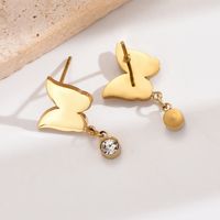 1 Pair Sweet Simple Style Butterfly Plating Inlay 304 Stainless Steel Rhinestones 14K Gold Plated Drop Earrings main image 3