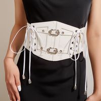 Fashion Solid Color Pu Leather Alloy Metal Button Women's Corset Belts 1 Piece sku image 2