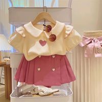 Streetwear Heart Shape Printing Cotton Spandex Polyester Girls Clothing Sets sku image 1