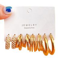 Retro Round Alloy Plating Artificial Pearls Women's Earrings Ear Studs 6-piece Set sku image 36