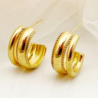 1 Pair Simple Style Commute C Shape Layered Polishing Plating 304 Stainless Steel 14K Gold Plated Ear Studs main image 1