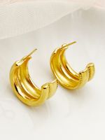 1 Pair Simple Style Commute C Shape Layered Polishing Plating 304 Stainless Steel 14K Gold Plated Ear Studs main image 3