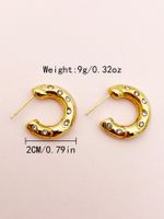 1 Pair Modern Style C Shape Polishing Plating Inlay 304 Stainless Steel Zircon 14K Gold Plated Ear Studs main image 2