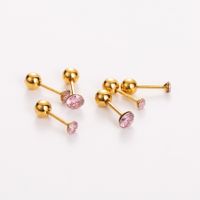 Simple Style Shiny Heart Shape Mushroom Planet Plating Inlay 304 Stainless Steel Artificial Diamond 14K Gold Plated Ear Studs sku image 10