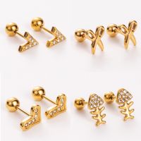 Simple Style Shiny Heart Shape Mushroom Planet Plating Inlay 304 Stainless Steel Artificial Diamond 14K Gold Plated Ear Studs main image 1