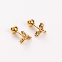 Simple Style Shiny Heart Shape Mushroom Planet Plating Inlay 304 Stainless Steel Artificial Diamond 14K Gold Plated Ear Studs sku image 1