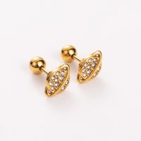 Simple Style Shiny Heart Shape Mushroom Planet Plating Inlay 304 Stainless Steel Artificial Diamond 14K Gold Plated Ear Studs sku image 2