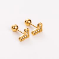 Simple Style Shiny Heart Shape Mushroom Planet Plating Inlay 304 Stainless Steel Artificial Diamond 14K Gold Plated Ear Studs sku image 8