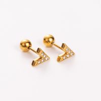 Simple Style Shiny Heart Shape Mushroom Planet Plating Inlay 304 Stainless Steel Artificial Diamond 14K Gold Plated Ear Studs main image 7