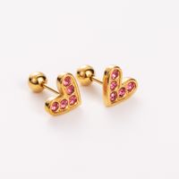 Simple Style Shiny Heart Shape Mushroom Planet Plating Inlay 304 Stainless Steel Artificial Diamond 14K Gold Plated Ear Studs sku image 7