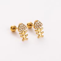 Simple Style Shiny Heart Shape Mushroom Planet Plating Inlay 304 Stainless Steel Artificial Diamond 14K Gold Plated Ear Studs sku image 5