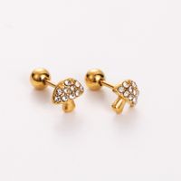 Simple Style Shiny Heart Shape Mushroom Planet Plating Inlay 304 Stainless Steel Artificial Diamond 14K Gold Plated Ear Studs sku image 9