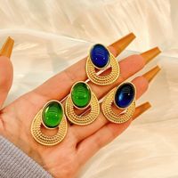 Vintage Style Oval Alloy Inlay Glass Bead Women's Ear Studs main image 5