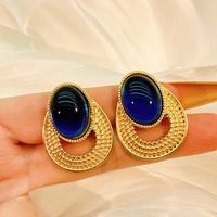 Vintage Style Oval Alloy Inlay Glass Bead Women's Ear Studs sku image 2
