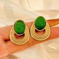 Vintage Style Oval Alloy Inlay Glass Bead Women's Ear Studs sku image 1
