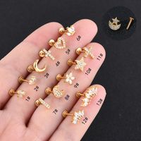 Classic Style Streetwear Geometric Moon Heart Shape Stainless Steel Copper Zircon Lip Stud Nose Studs In Bulk main image 1