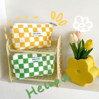 Cross-border Supply/candy Color Chessboard Grid Pencil Case Flocking Thickened Cosmetic Bag Portable Sundries Storage Bag main image 3