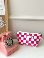 Cross-border Supply/candy Color Chessboard Grid Pencil Case Flocking Thickened Cosmetic Bag Portable Sundries Storage Bag sku image 2