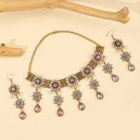 Elegant Vintage Style Luxurious Geometric Flower Gem Turquoise Alloy Wholesale Earrings Necklace main image 8