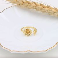 Wholesale Pastoral Artistic Sunflower Bee Sterling Silver White Gold Plated Gold Plated Zircon Open Ring main image 2