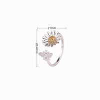 Wholesale Pastoral Artistic Sunflower Bee Sterling Silver White Gold Plated Gold Plated Zircon Open Ring sku image 1