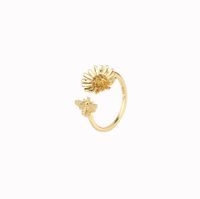Wholesale Pastoral Artistic Sunflower Bee Sterling Silver White Gold Plated Gold Plated Zircon Open Ring main image 4