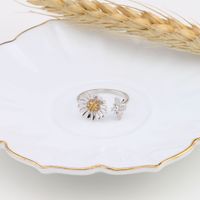 Wholesale Pastoral Artistic Sunflower Bee Sterling Silver White Gold Plated Gold Plated Zircon Open Ring main image 3