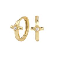 1 Pair Simple Style Cross Sterling Silver Inlay Zircon White Gold Plated Gold Plated Earrings main image 5