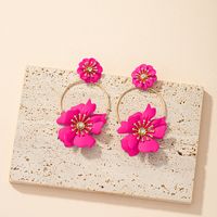 Vacation Sweet Flower Alloy Stoving Varnish Inlay Artificial Diamond Women's Drop Earrings sku image 1